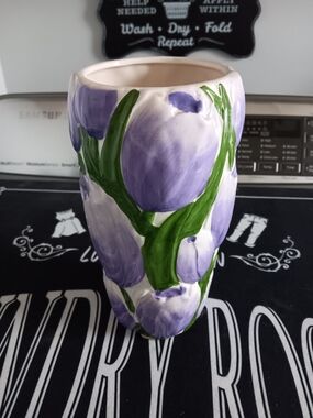 Unk Purple and Green Floral Ceramic Vase